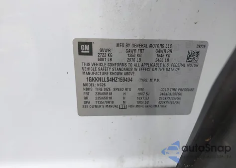 2017 GMC Acadia Sle-2 from USA, damaged, VIN 1GKKNLLS4HZ159494